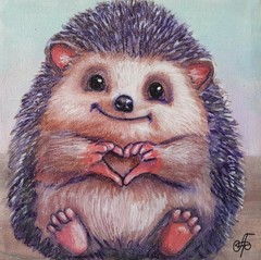 Original Acrylic Painting Cute Hedgehog Heart Love Small Hand Painted Canvas Art