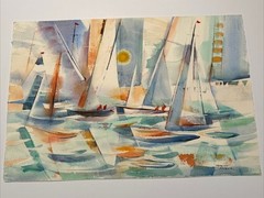 EXPRESSIONIST PAINTING SAILING MODERNIST MAURICE SILBER NAUTICAL ART ABSTRACT