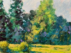 Original Impressionist Landscape Oil Painting Forest Trees Signed Artwork Decor