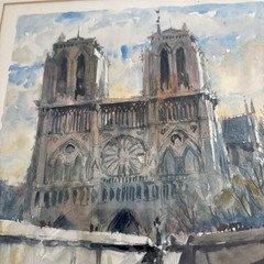 Vgt. P. H. Lambier Paris Notre Dame Original Watercolor Painting French Artist