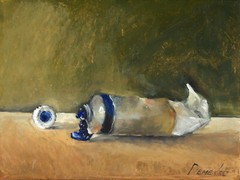 tube with dripping paint Oil painting signed 8×6 in 20x15cm Still Life Realism