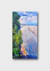 Oil painting Mointain river Ukrainian painter canvas Unframed original landscape