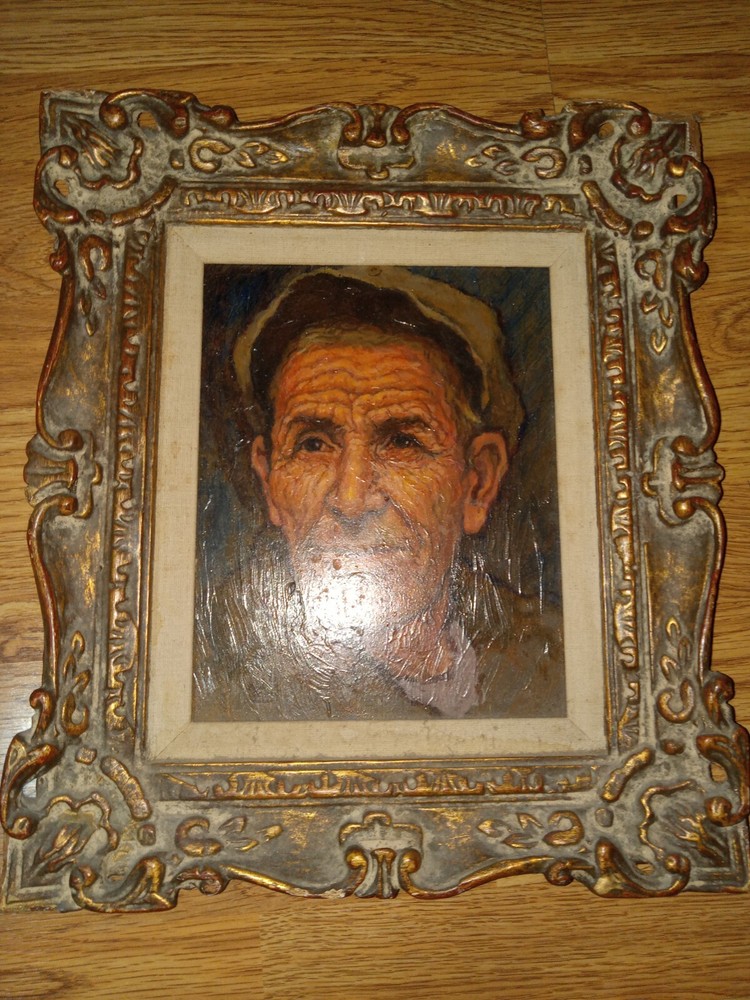 Emanuel Schary Original Oil on Board Painting Old Israeli Man – 1970s