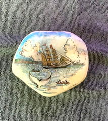J. H. Wilson hand painted nautical scene on river rocks, set of three