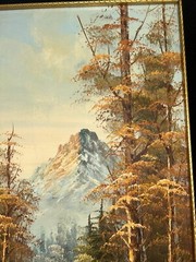 VTG G Whitman Trees Landscape Cabin Lake River Mountains Canvas 13.75”W 25.75”T
