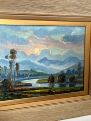 Vintage Landscape Painting Marsh Coastal Lake Mountain River Signed Pair