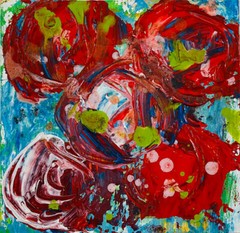 Mini Floral Painting Red Roses Original Impasto Knife Art Miz Katie