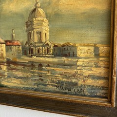 Handcrafted Cityscape Oil Painting „Domed Building“ Timeless Small Artwork