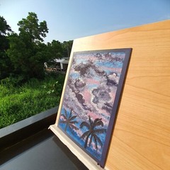 Sunset Painting Landscape Palm Trees Original Wall Art Tropical Beach Seascape