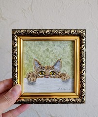 Curious Kitten Original Oil Painting Framed Miniature Cat Art Pet Lover Gift