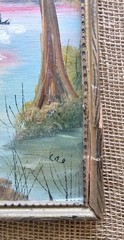 1939 Nu Artists Oil Painting C Antone Oehler Iowa Lakeview 14″x7″