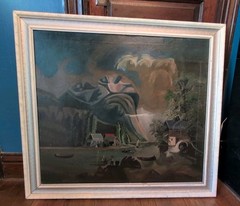 1931 Large Surrealist Impressionist Realist Signed Oil Painting Framed 41″X37.5″