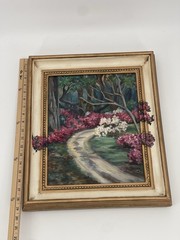 Framed Floral Garden Path Oil Painting 3D Shadow Box Style Wall Art 19 X 15