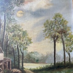 Vintage Fannye Caswell 1929 Original Oil Painting 21×15 Inch Old Mill Landscape