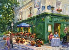 Paris Cafe Restaurant City Scene Impressionism Original Oil Painting Kaloustian