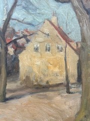 Impressionist Einar Olsen 1876-1950 Street Scene Old Town Houses and Bare Trees