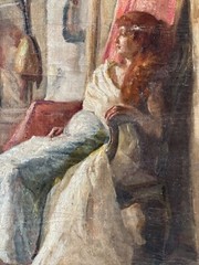 PORTRAIT OF SARAH BERNARDT AT THE THEATER SIGNED S. B. FRENCH OIL PANEL 19th