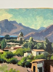 HISTORIC REGIONALISM PAINTING MEXICO VILLAGE DARWIN DUNCAN LISTED CALIFORNIA OIL