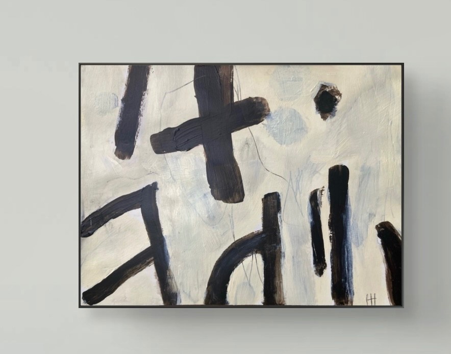 Black+White Expressionist 9×12 Acrylic Painting Paper Wall Art, Holly Hammond