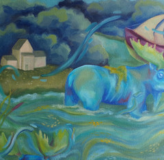 Original Fine Art Contemporary Surrealist Wildlife Moose Oil Painting on Canvas
