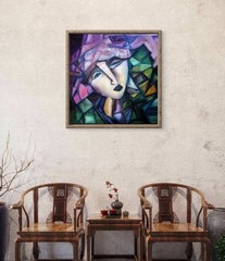 SUMMER. SURREALISM. Birds and a girl. Oil on cardboard.