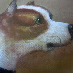 Antique Oil Portrait of Dog in Landscape Setting