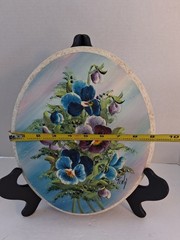 Lovely Vtg Pansy/Floral Oil Paintings Pair on Oval Shaped Wood; 2 Pc;Artist Sign