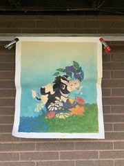 Vintage Oil Painting Cow Flowers Animal Portrait Cartoon Style Nursery Children