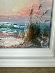 Seascape Ocean Lighthouse Painting Nautical Frame Signed J Thompson 9.5” x 7.5”