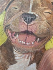 Acrylic Painting Happy Baby And Puppy 8×8 canvas paper OOAK