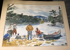 1940’s Adirondack Fish Camp Painting 11”x14” Frame Signed Skye