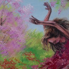 Original Oil Portrait Painting Spring Dancing Woman Blossom Garden Canvas Art