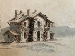 Old Watercolor Ink Painting On Saint Sulpice Paper XIX Century Landscape