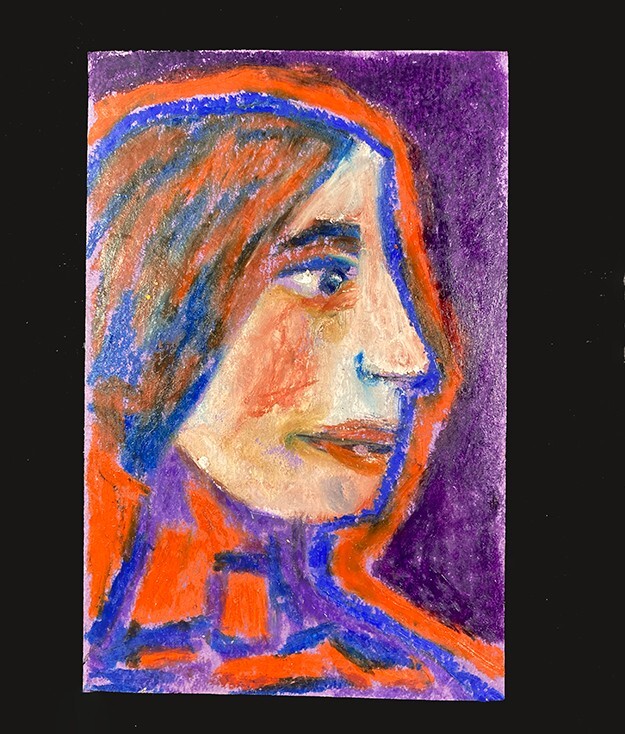 Woman Portrait Painting Naive Abstract 4×6 Colorful Expressive Wall Art