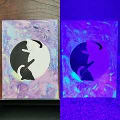 Pastel Rainbow Yin-Yang Cat Painting UV Blacklight Reactive Paint Art