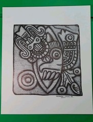 AZTEC ART WORK-DEPICTIONS OF STONE CARVINGS IN MEXICO,13.5″×11″inches.