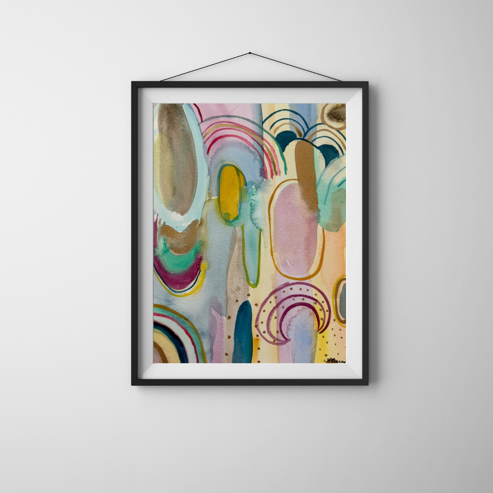 Contemporary Abstract Watercolor Ovals Art on 9×12 Watercolor Paper