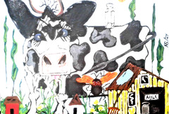 Original painting Cow at Home folk lightly abstract art large 18x24x1 by pb