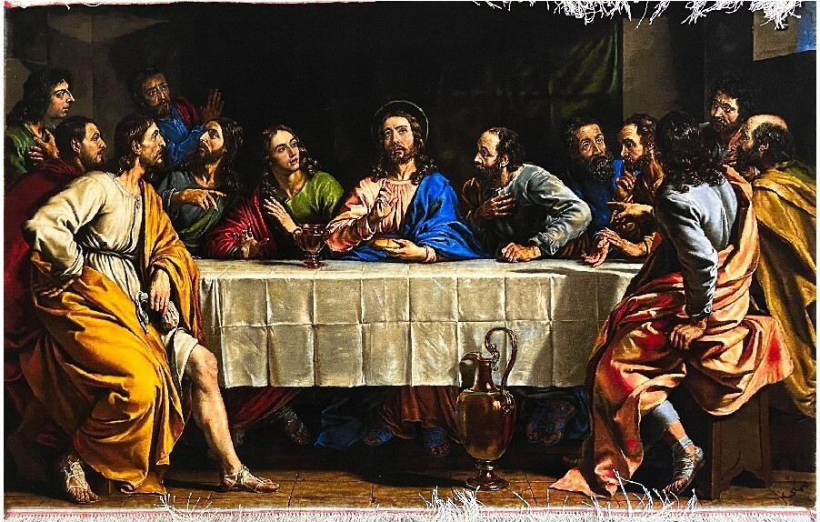 Luxurious Hand-Woven Persian Silk Rug Featuring ‚The Last Supper‘ – 100×150 cm