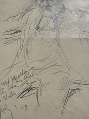Antique Artist Portrait Drawing Hernando Villa 1908 Famous California Party Rare