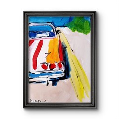 Aleph Original Art Vintage Car 9 x 12 Abstract Expressionist Painting Canvas