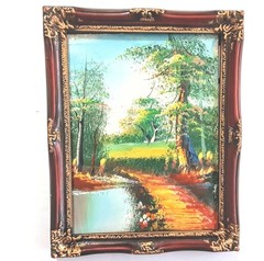 3 Vtg Original Landscape Oil paintings Framed Forest Falls 6.5″x8.5″ 70s