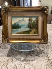 Small Oil Painting Mountains And River Gold Gilt Ornate Frame
