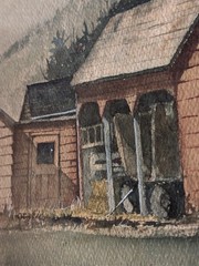 Original Chris Whitlock Watercolor Painting Barn Homestead Landscape 13.5×11