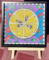 Original Painting C3DESIGNGOODS-8.5×8.5 Acrylic Abstract Sardine Lemon Seeds