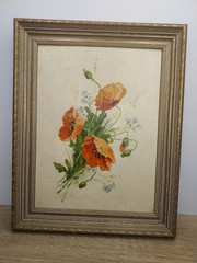 Vtg Poppies Painting SOLD AS IS Botanical Flowers Ornate Gold Wood Frame
