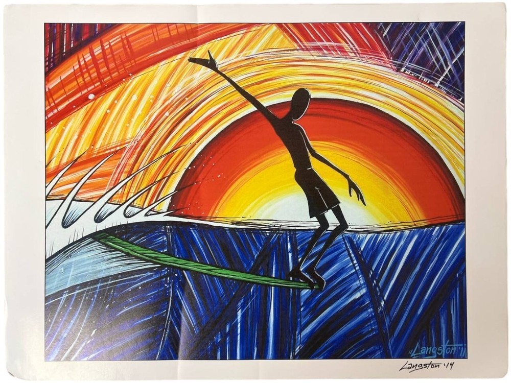 Laid Back at Dawn Surf Art by Bob Langston, Signed 18×24 Print 2014