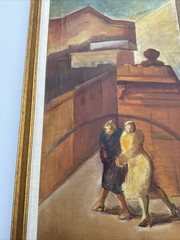 Jo Cain Painting Antique Large New York Urban Industrial Modernist Wpa Famous