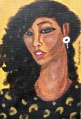Original African American Abstract Portrait Painting Natural Hair Art