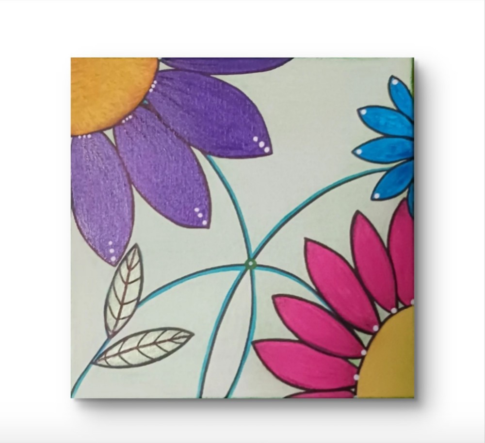 Original Abstract Purple Blue Pink Yellow Flower Canvas Unframjed Charlene Slie
